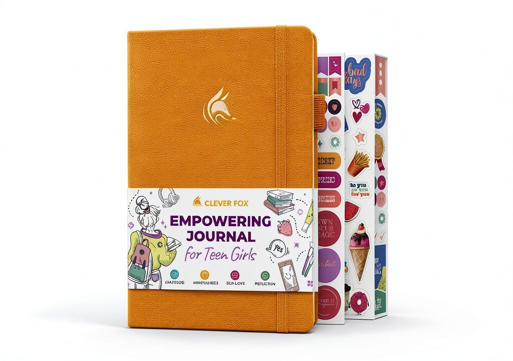 Teen girl writing in a stylish leather journal