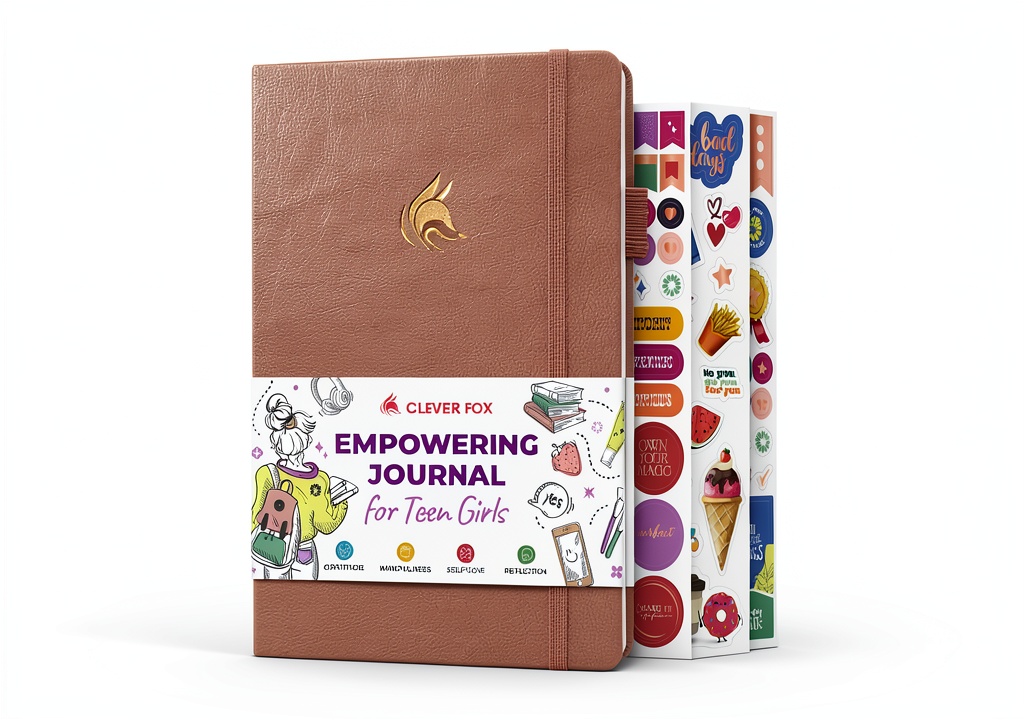 Teen girl writing in a stylish journal at a desk