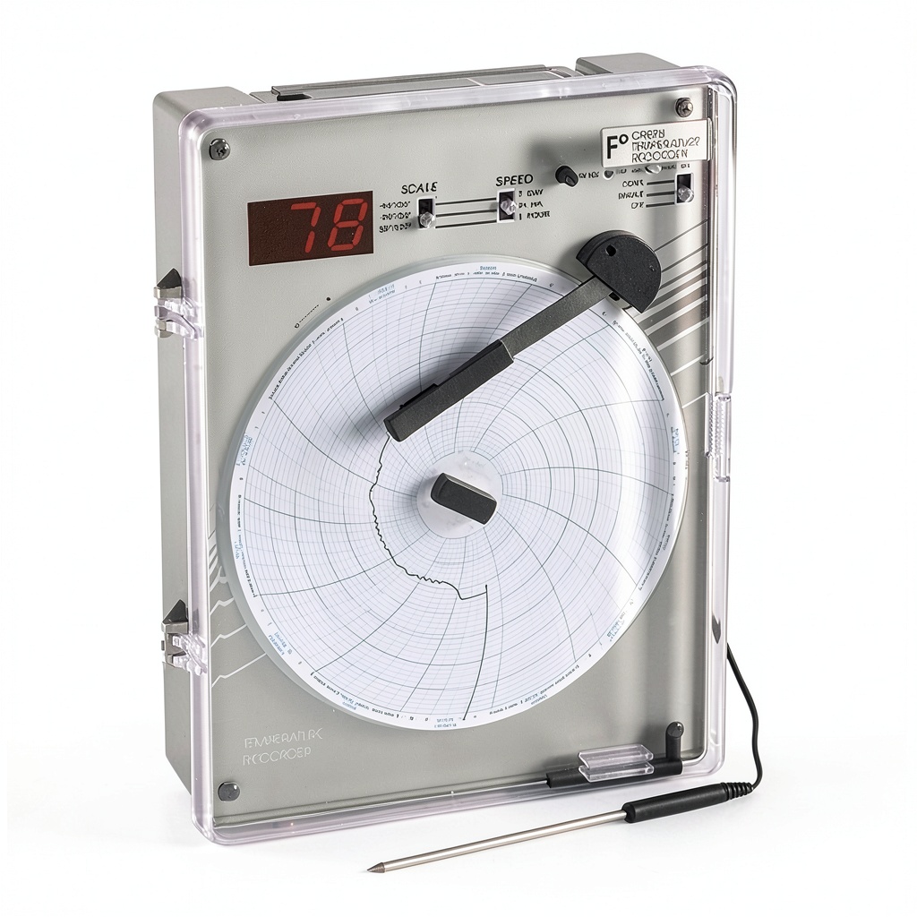 Cole-Parmer circular chart paper displayed next to a Supco chart recorder