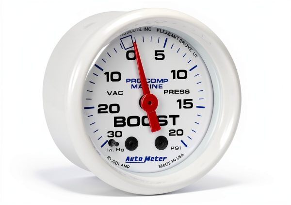 AutoMeter Vac Boost Gauge Marine White-3